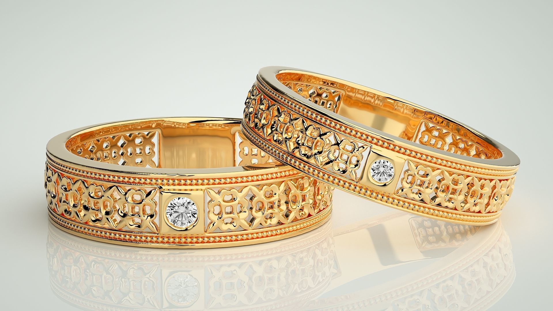 Solitaire Mesh Couple Band Ring 3dm stl render detail 3D print model_9