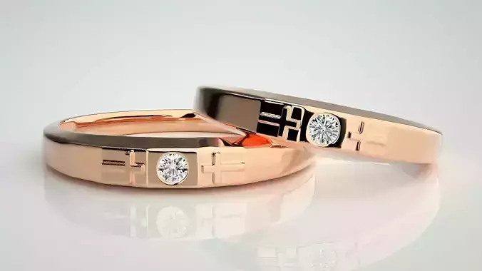 Solitaire Cross Couple Band Ring 3dm stl render detail