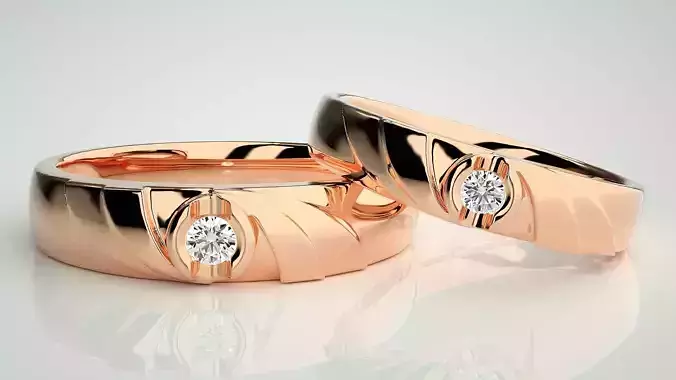 Solitaire Couple Band Ring 3dm stl render detail