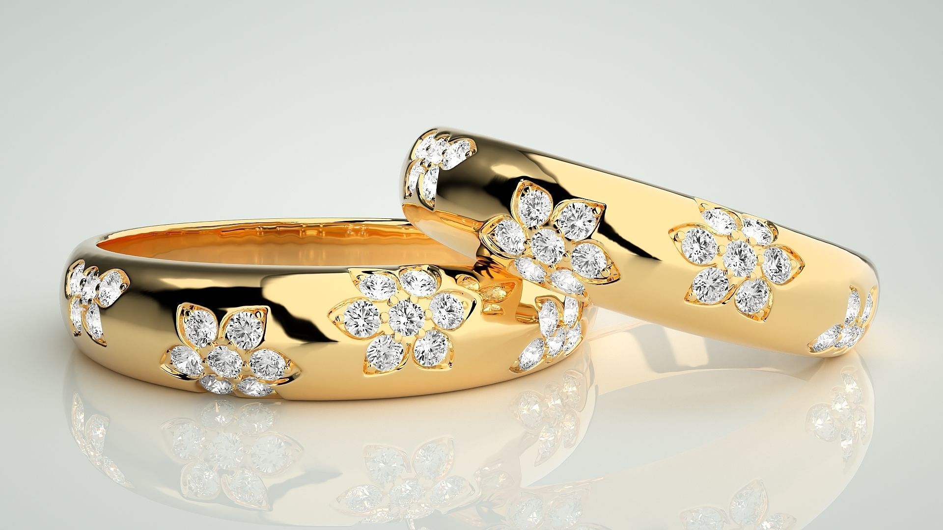 Flower Couple Band Ring 3dm stl render detail 3D print model_9