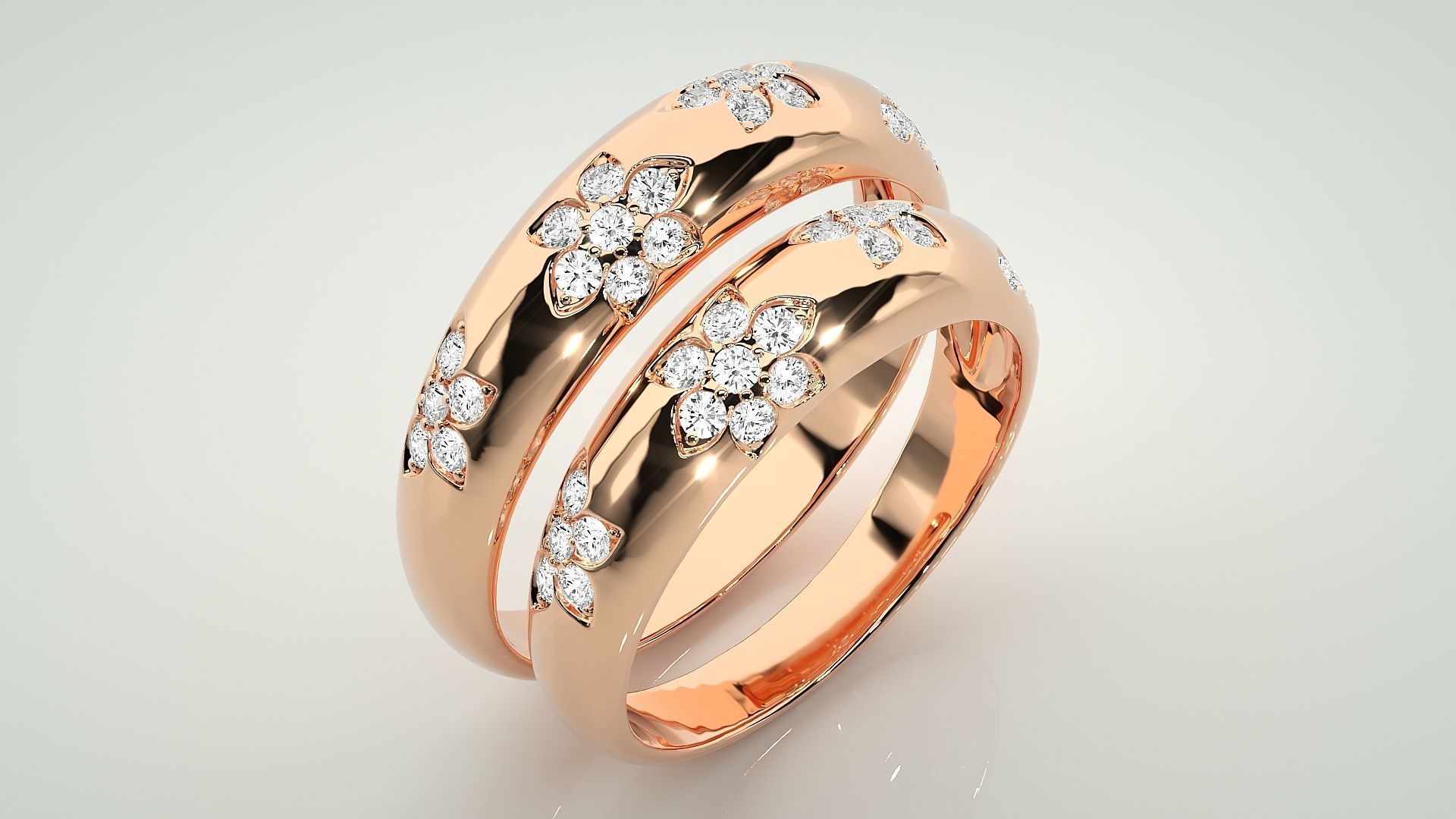 Flower Couple Band Ring 3dm stl render detail 3D print model_3