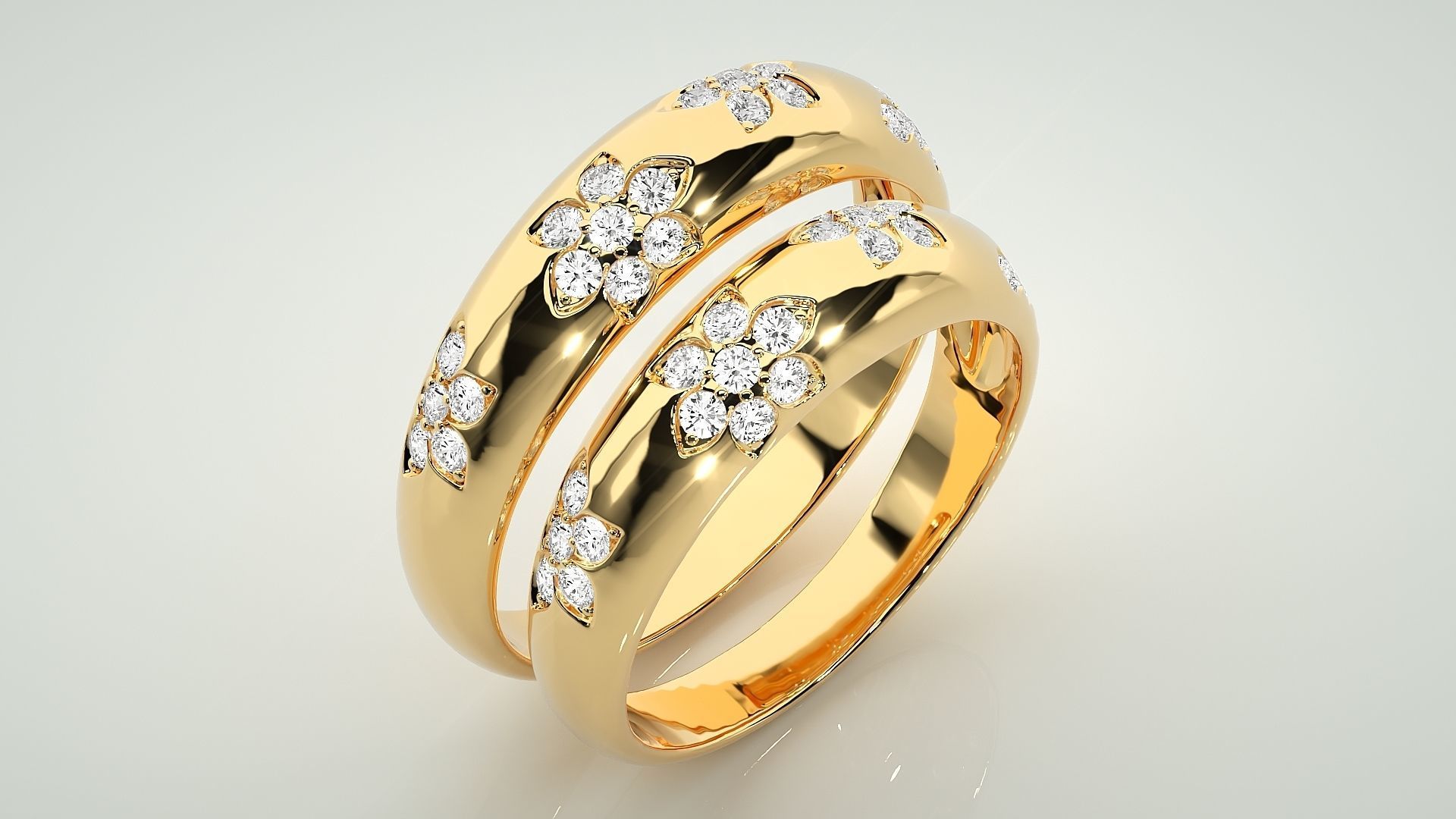 Flower Couple Band Ring 3dm stl render detail 3D print model_12