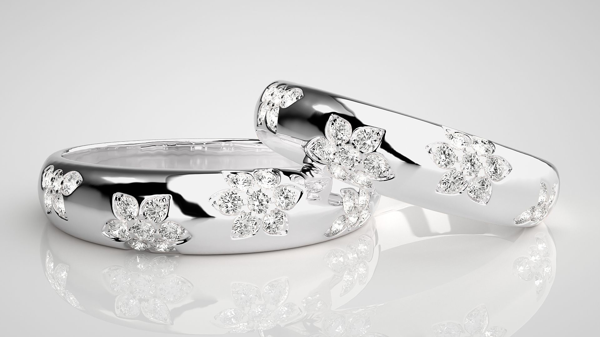 Flower Couple Band Ring 3dm stl render detail 3D print model_5