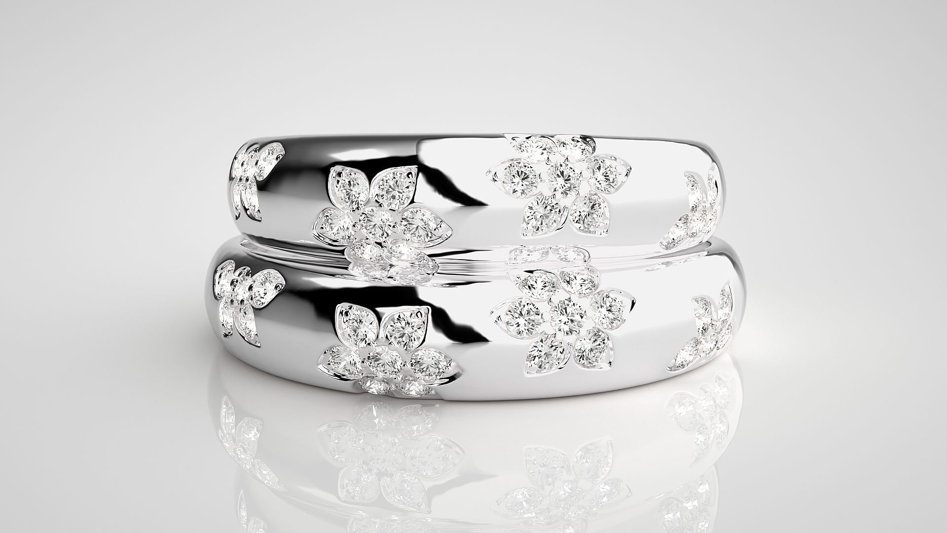 Flower Couple Band Ring 3dm stl render detail 3D print model_7