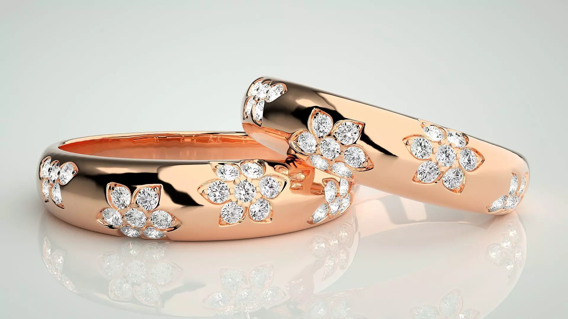 Flower Couple Band Ring 3dm stl render detail 3D print model_0