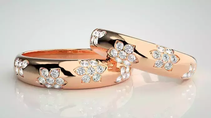 Flower Couple Band Ring 3dm stl render detail 3D print model