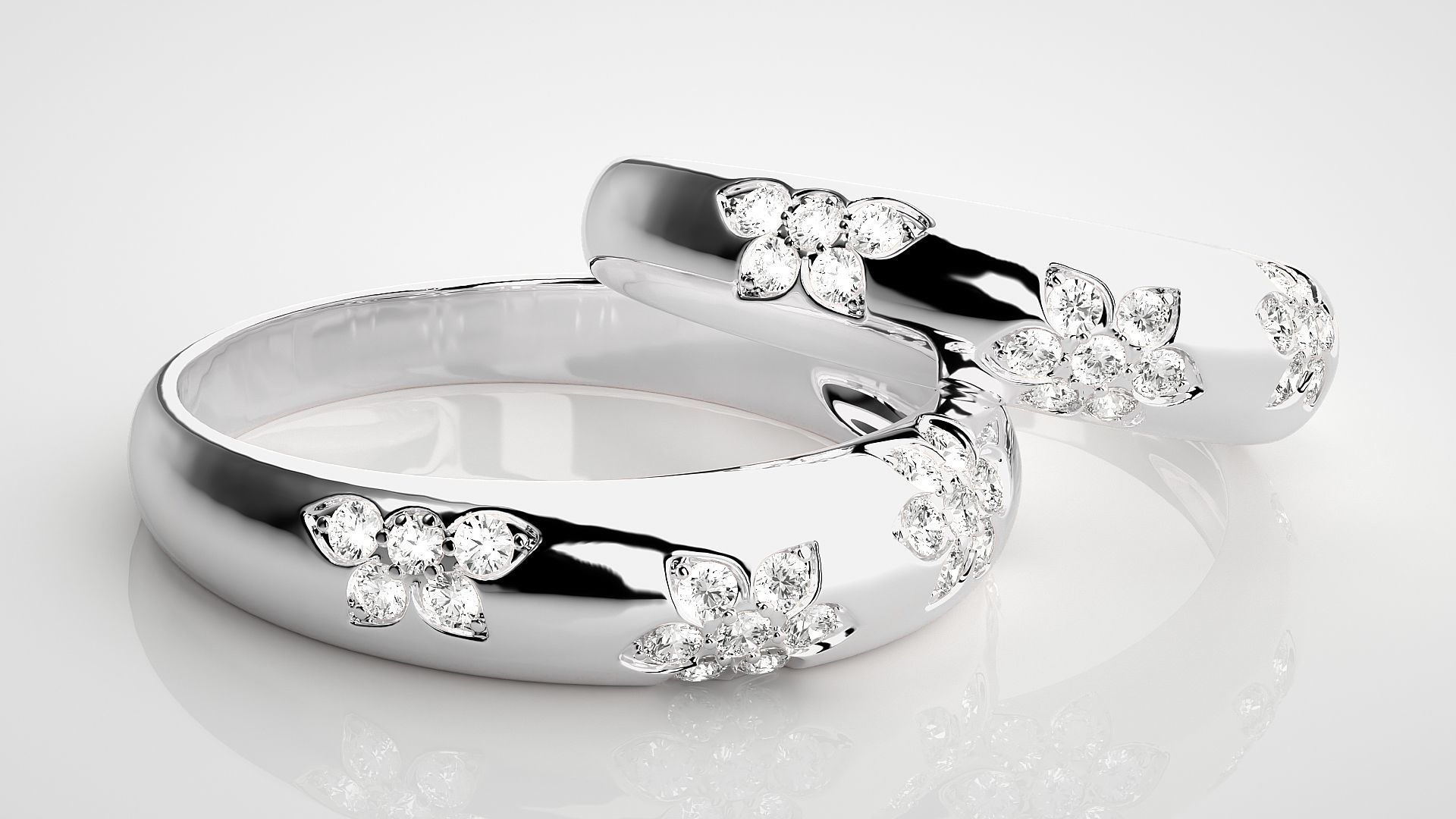 Flower Couple Band Ring 3dm stl render detail 3D print model_6