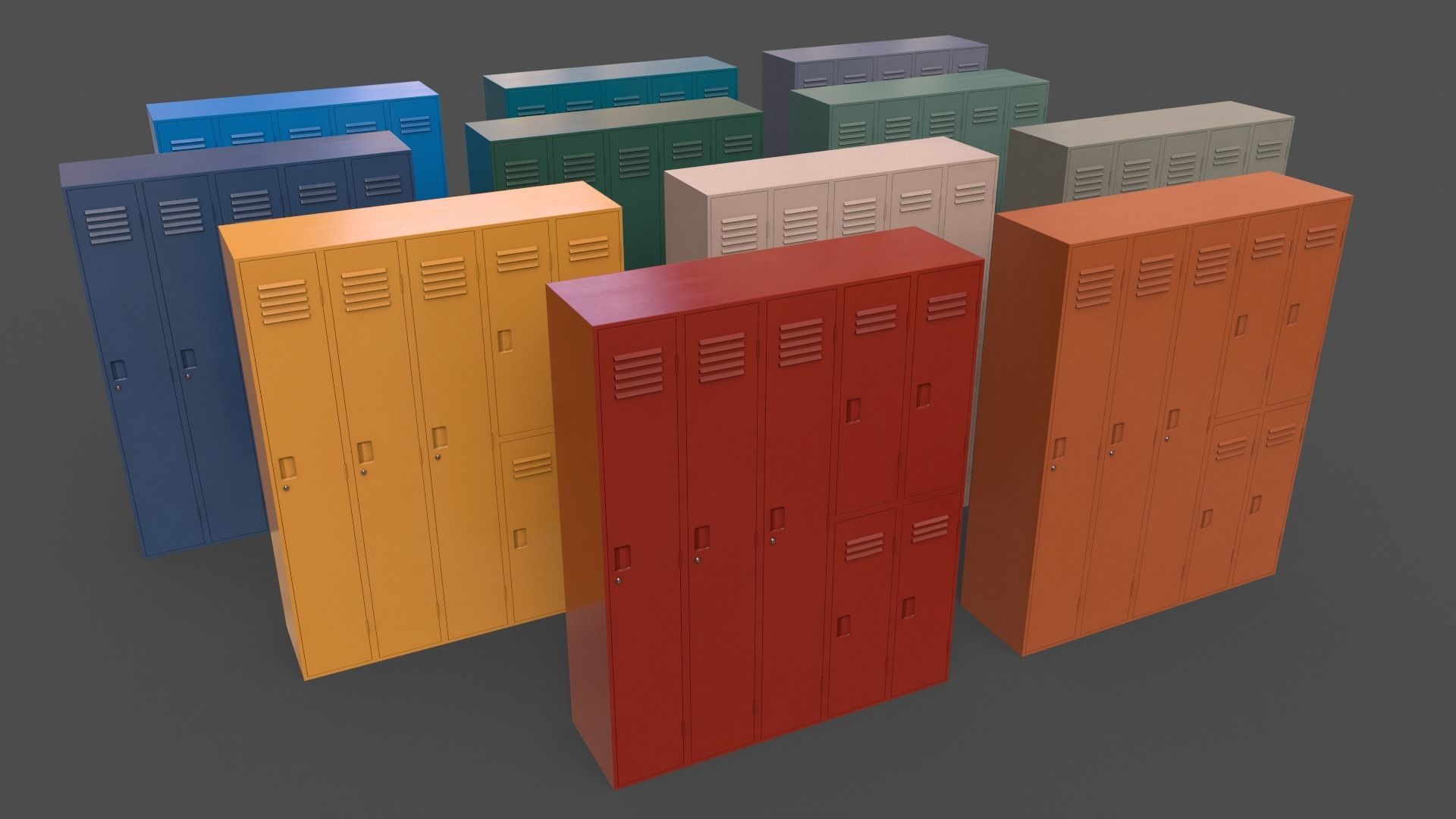 PBR School Gym Locker 1-10 - Mega Pack 3D Model Collection_49