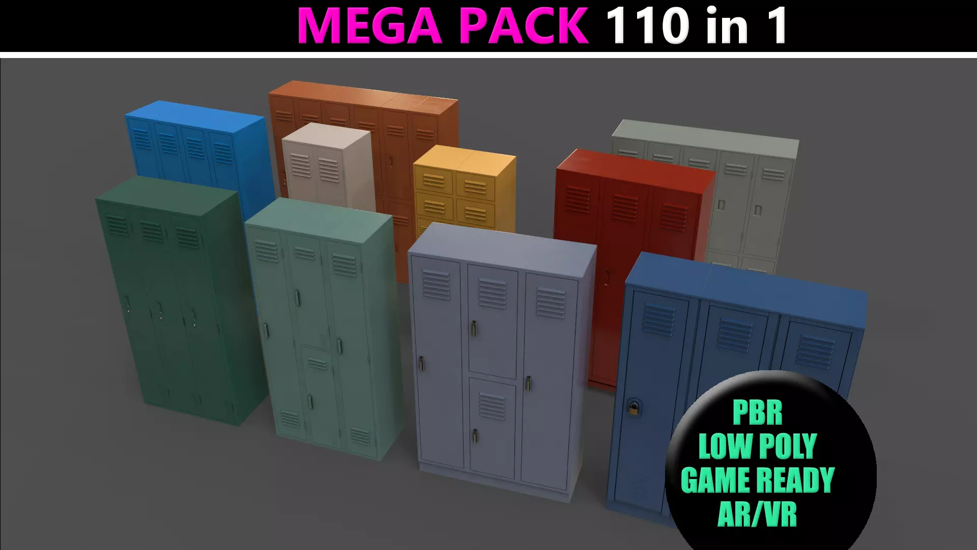 PBR School Gym Locker 1-10 - Mega Pack 3D Model Collection_0