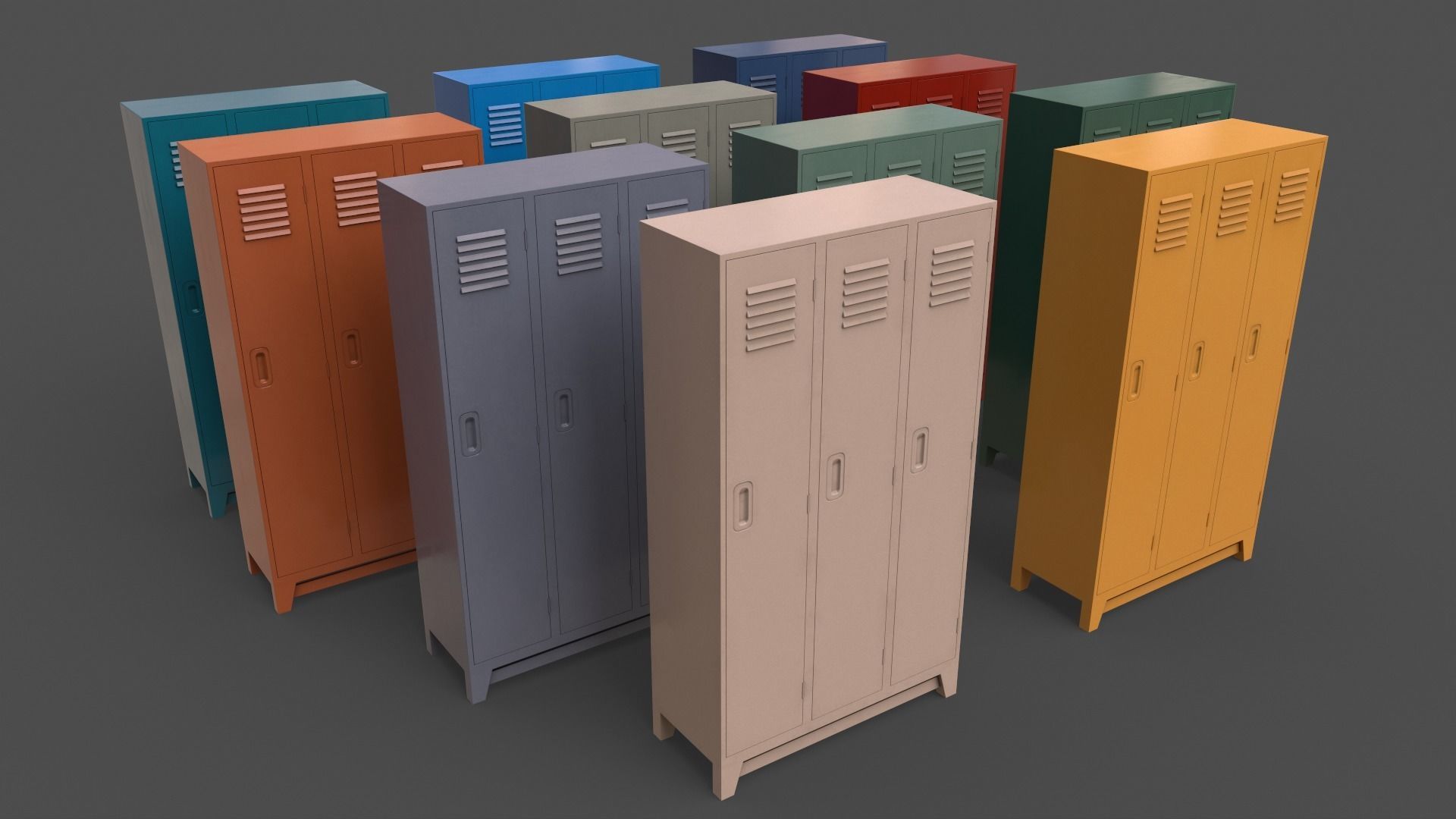 PBR School Gym Locker 1-10 - Mega Pack 3D Model Collection_57