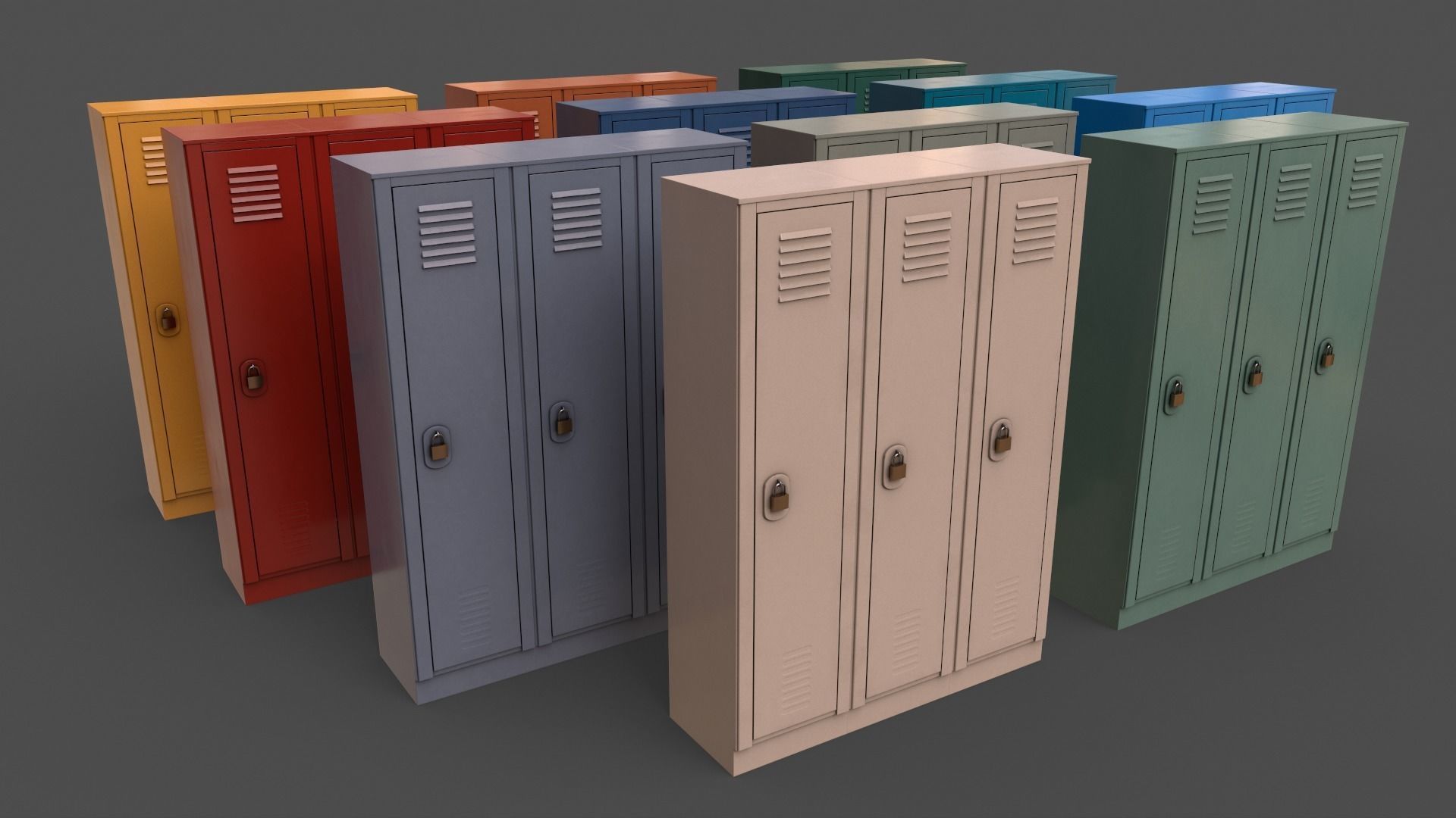 PBR School Gym Locker 1-10 - Mega Pack 3D Model Collection_1