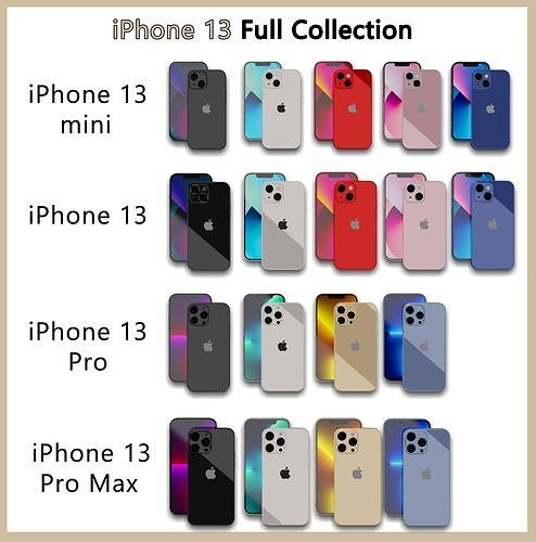 iPhone 13 Full Collection iPhone 13- 13 mini- 13 Pro- 13 Pro Max 3D model