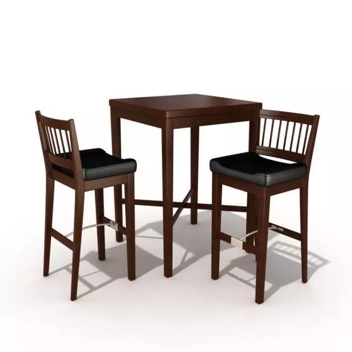 Dark Wooden Bar Table With Matching Stool Chairs 3D model_0