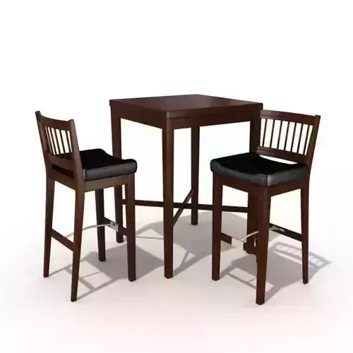Dark Wooden Bar Table With Matching Stool Chairs