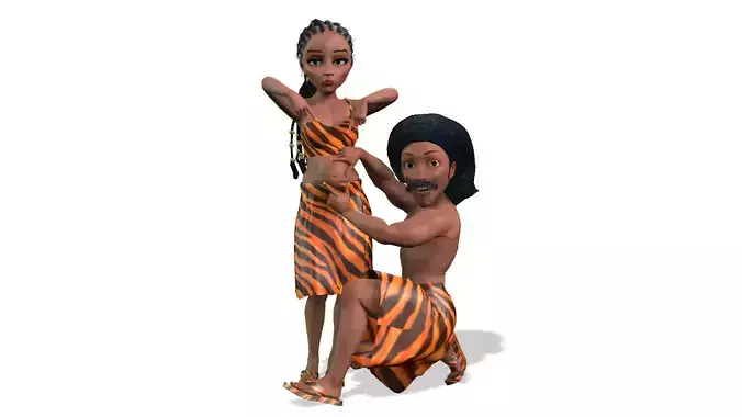 Cartoon Pregnant Wife and Husband Full Rigged 3D model