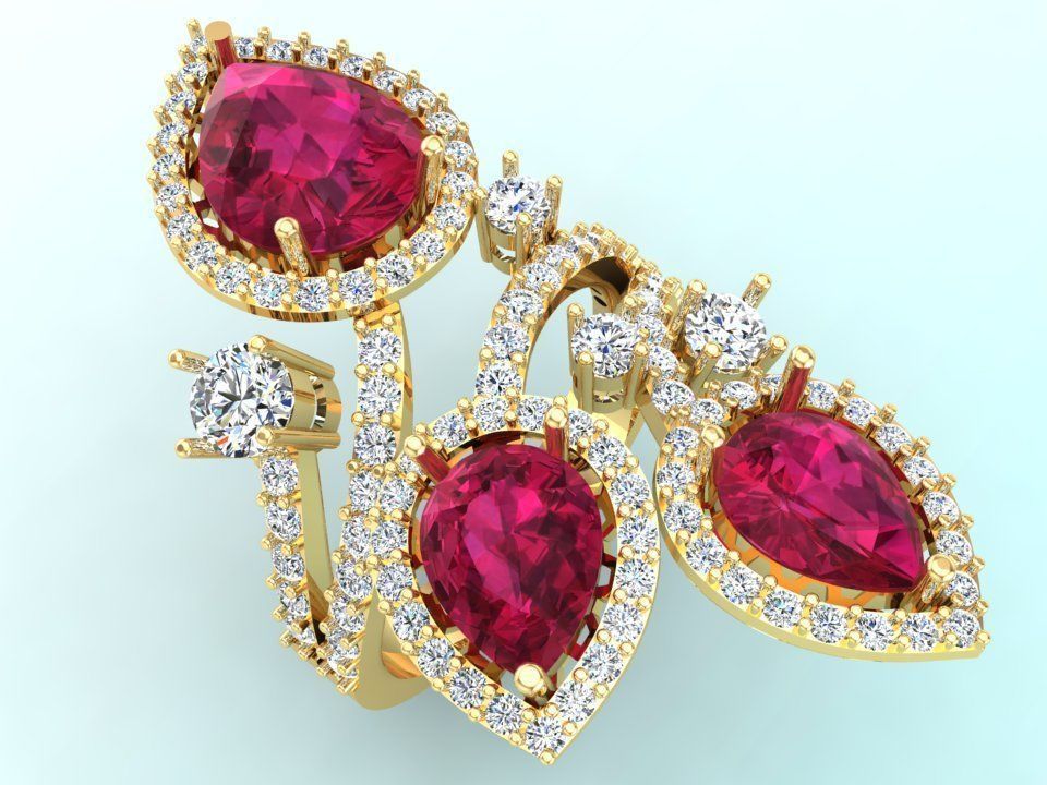 Gemstone rings - Teardrop-stone ring - Diamond rings - N3836 3D print model_6