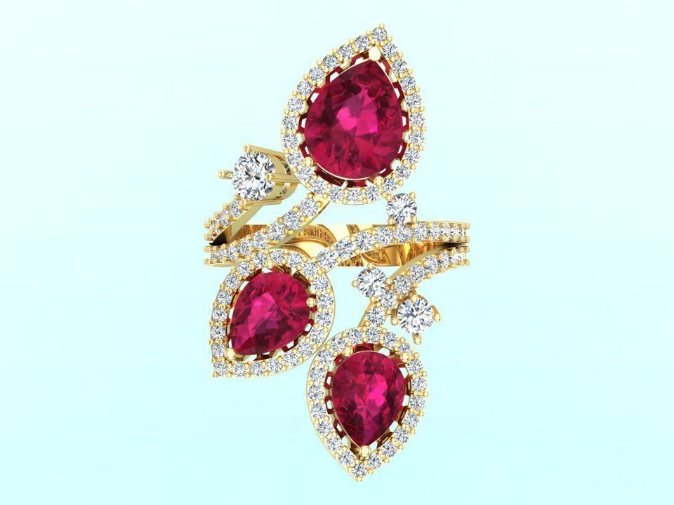 Gemstone rings - Teardrop-stone ring - Diamond rings - N3836 3D print model_7