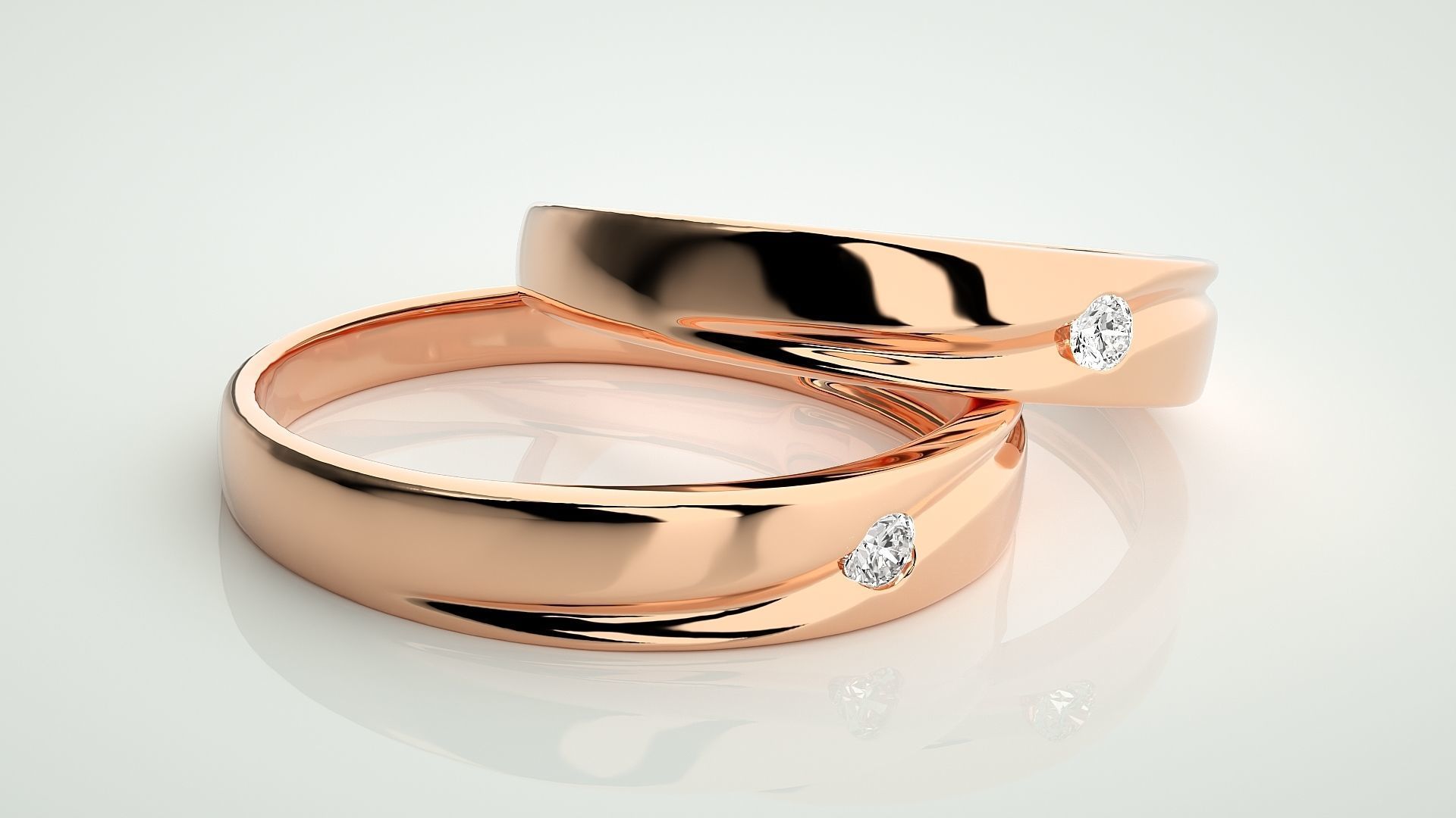 Solitaire Couple Band Ring 3dm stl render detail 3D print model_1