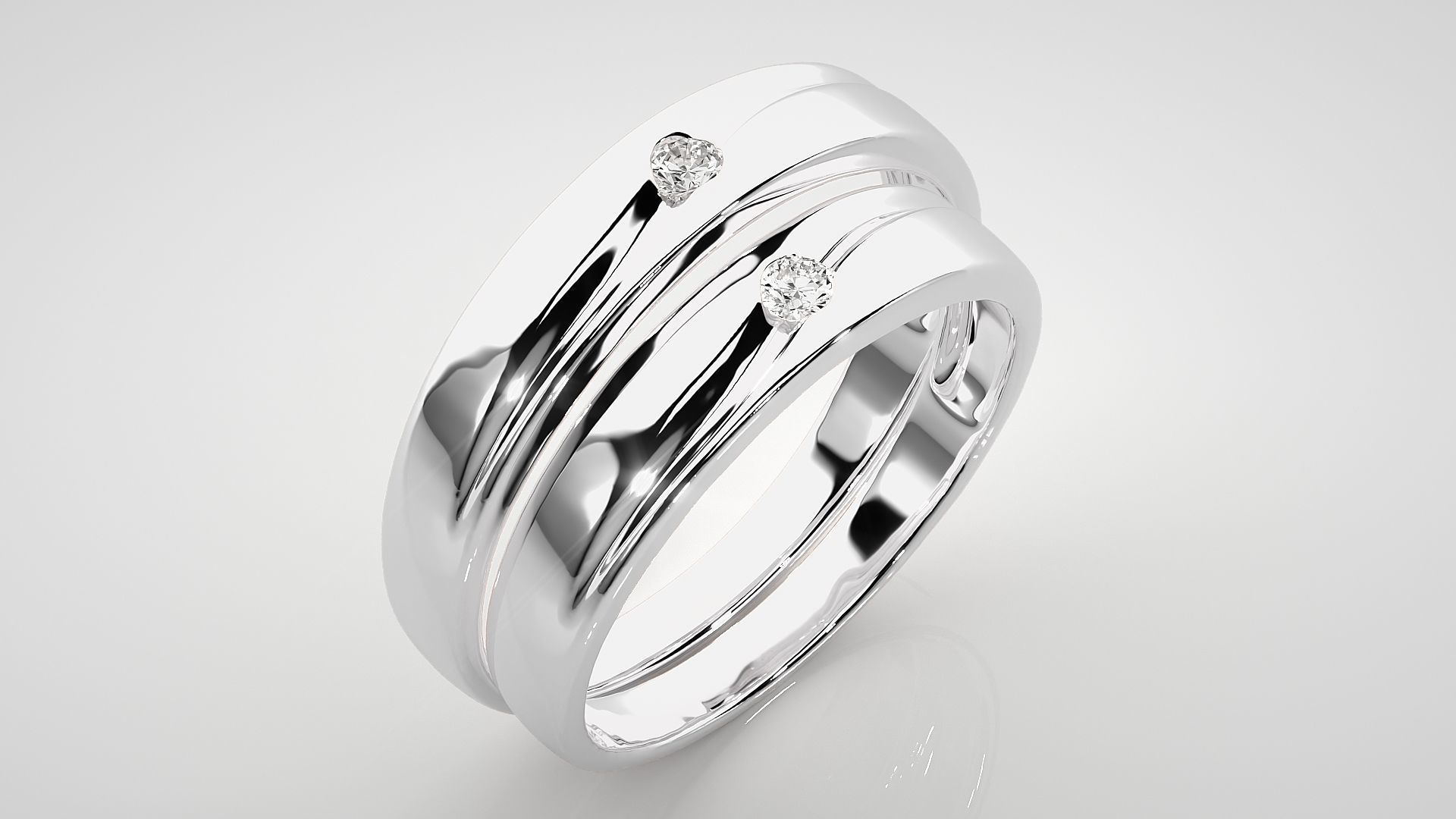 Solitaire Couple Band Ring 3dm stl render detail 3D print model_8