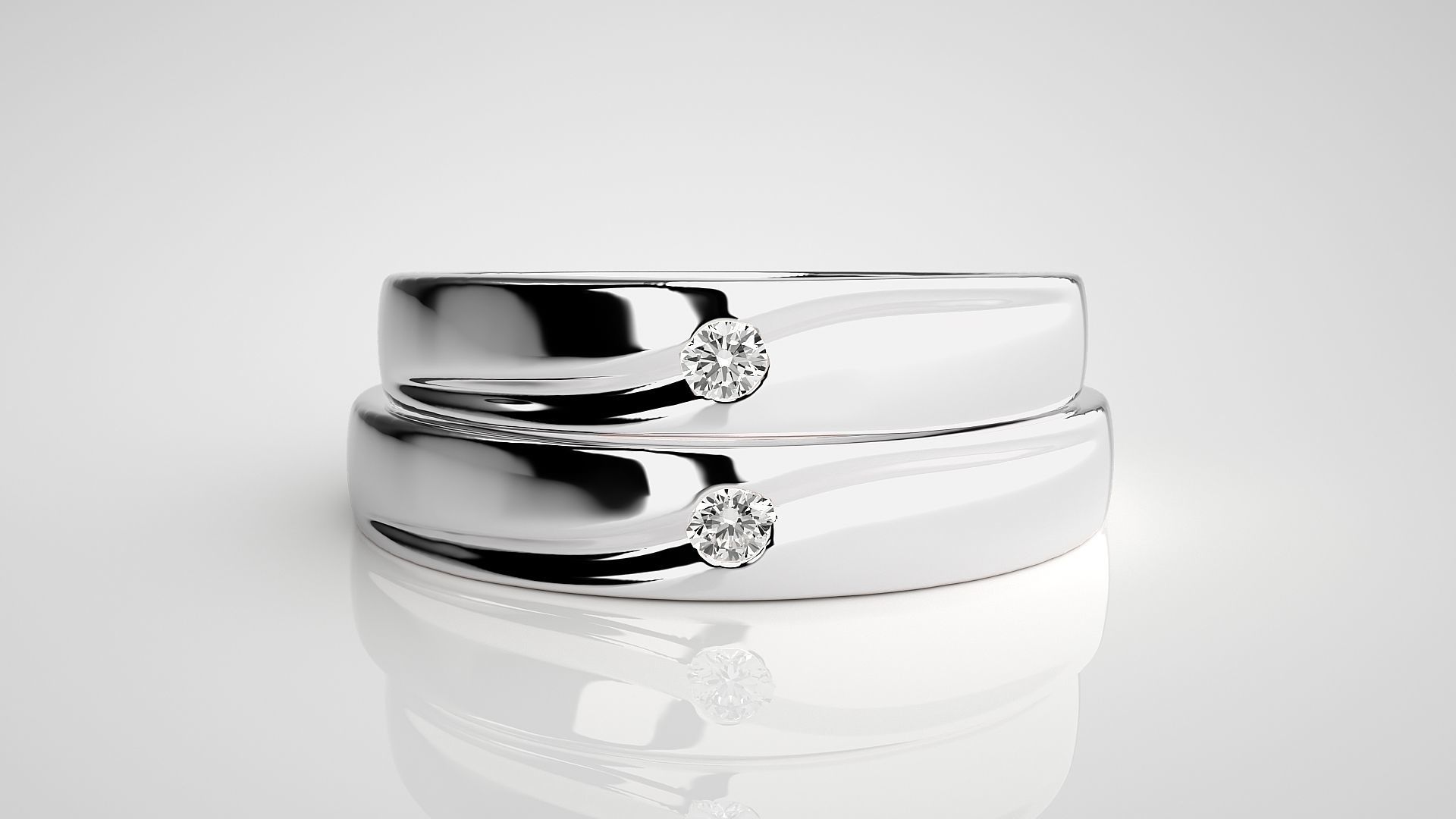Solitaire Couple Band Ring 3dm stl render detail 3D print model_7