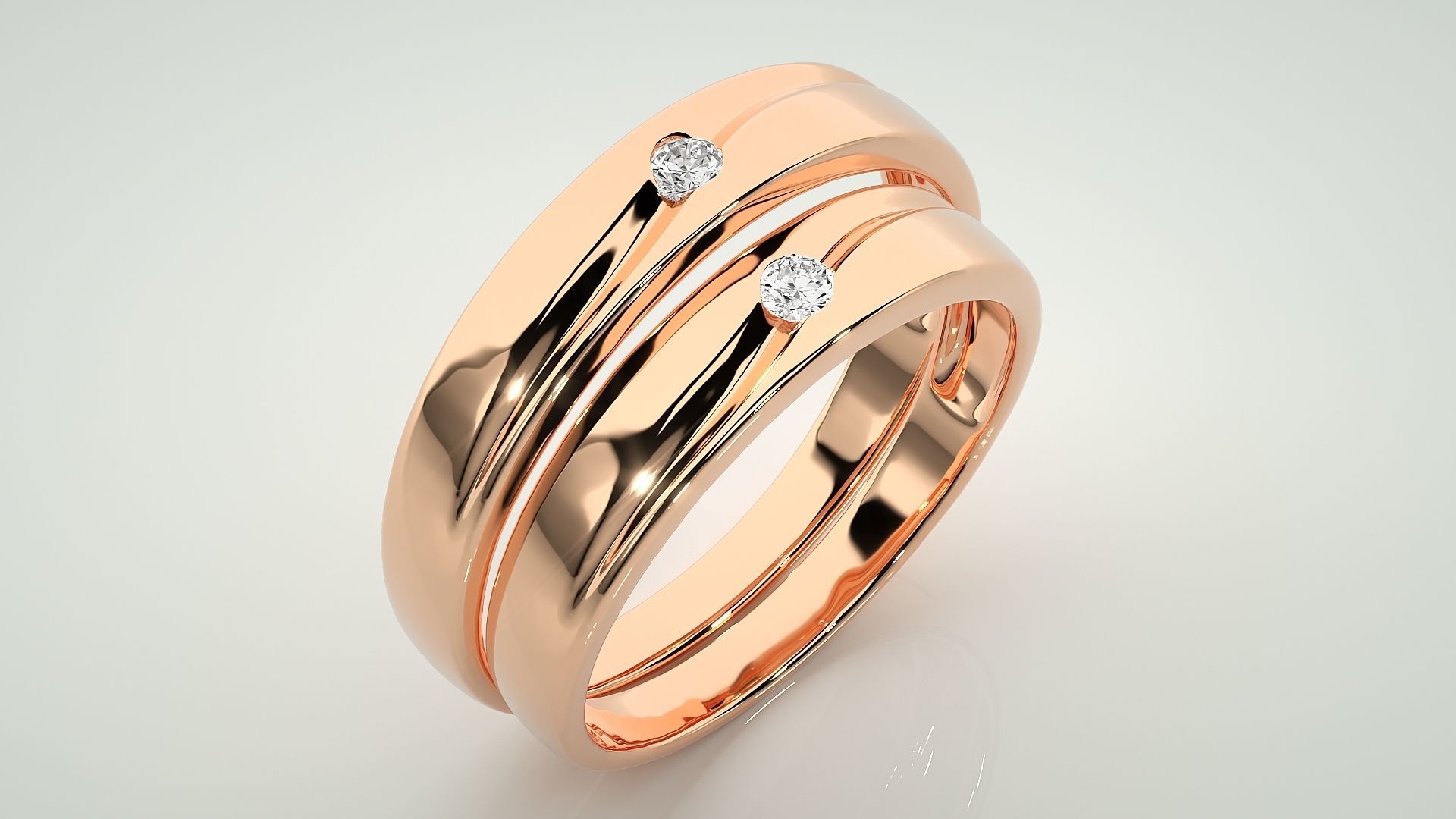 Solitaire Couple Band Ring 3dm stl render detail 3D print model_4