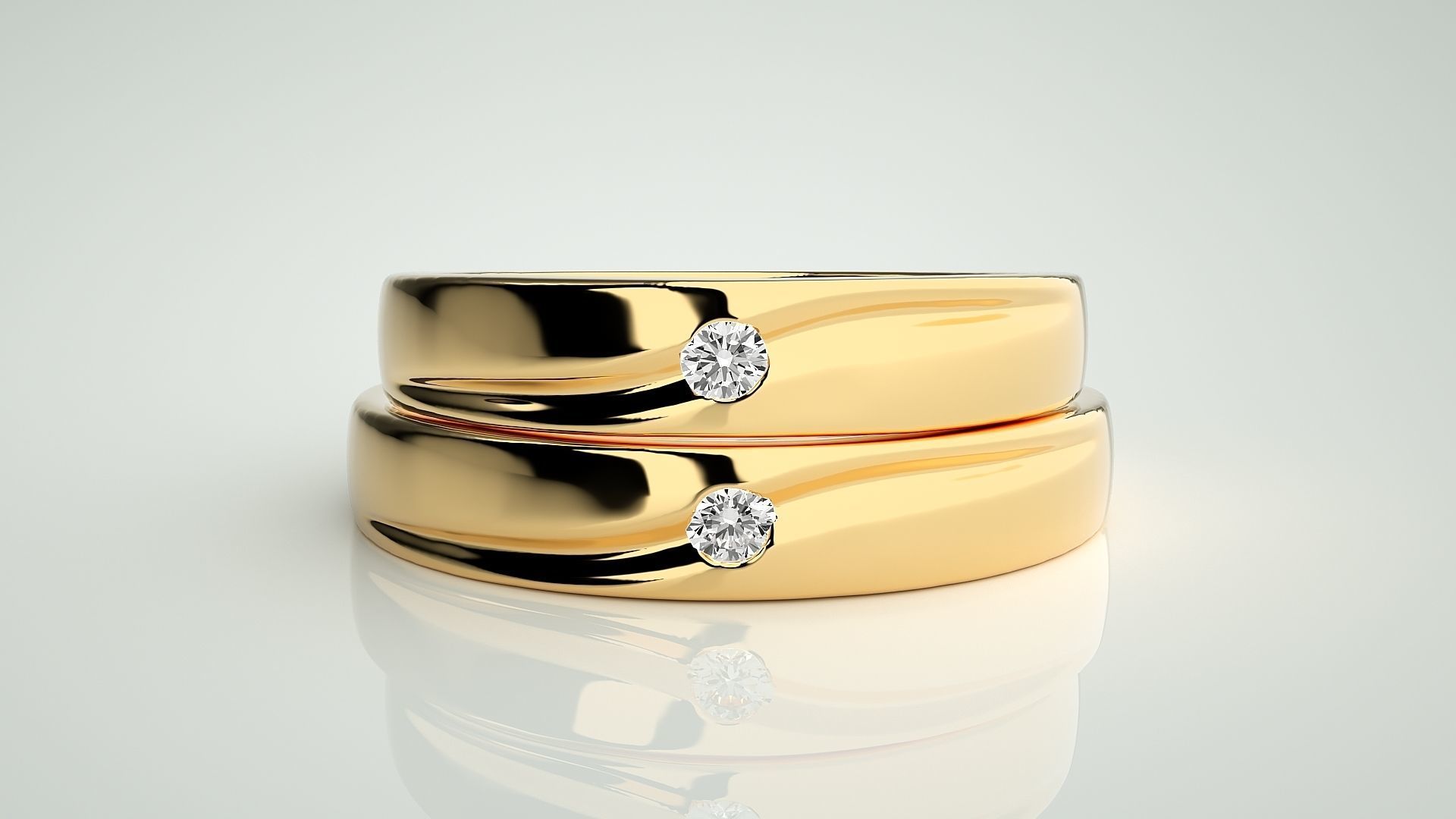 Solitaire Couple Band Ring 3dm stl render detail 3D print model_11