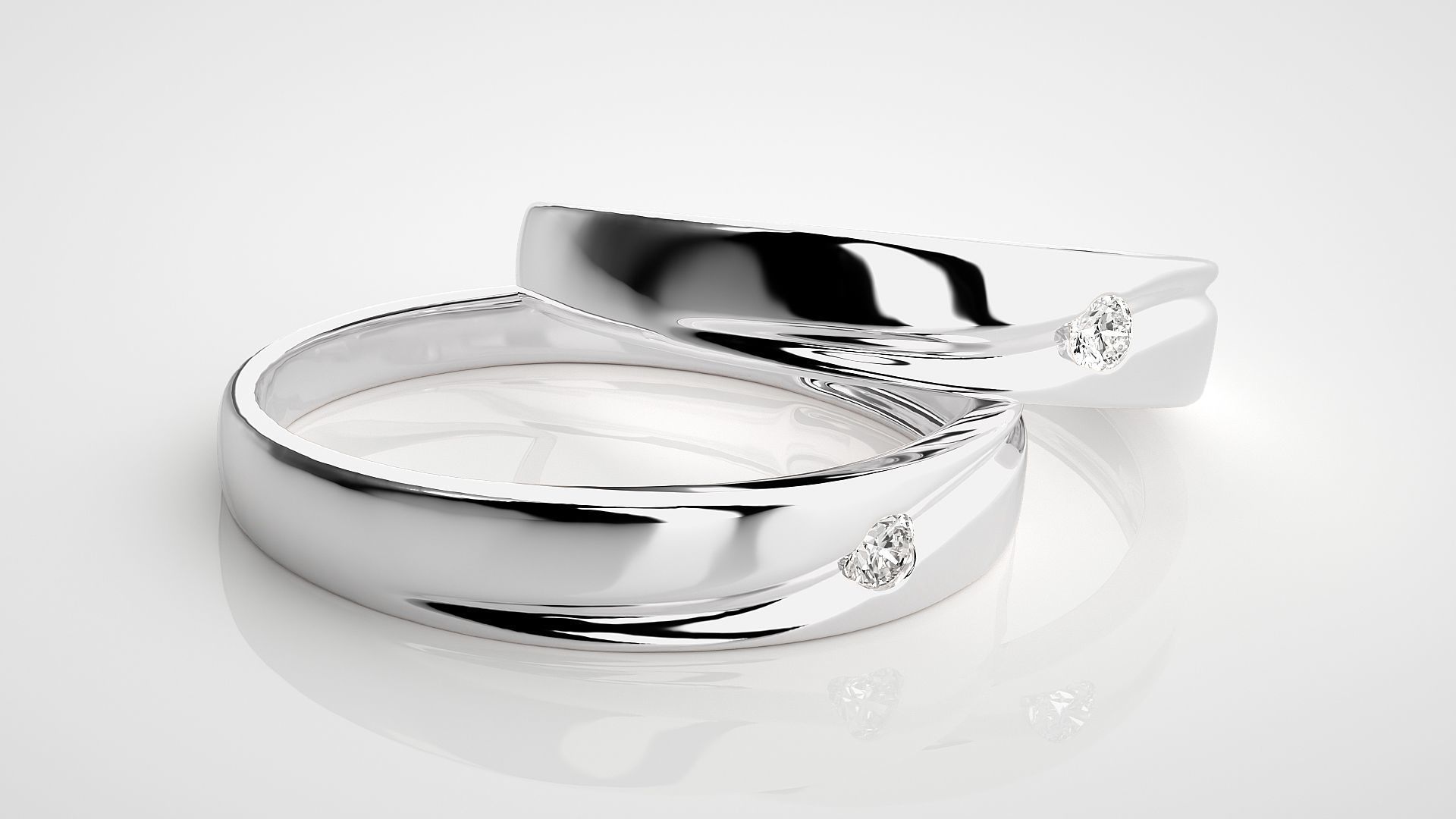Solitaire Couple Band Ring 3dm stl render detail 3D print model_6