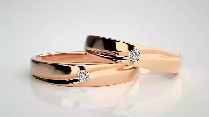 Solitaire Couple Band Ring 3dm stl render detail