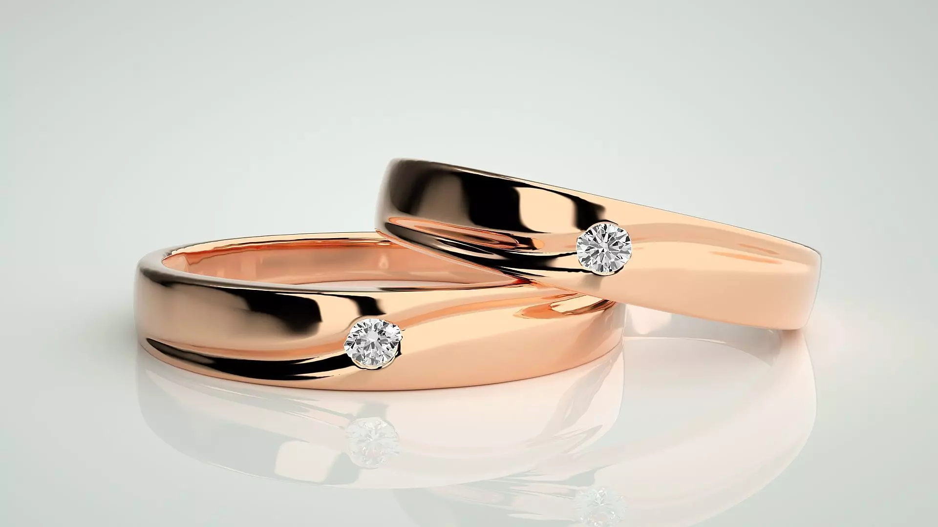 Solitaire Couple Band Ring 3dm stl render detail 3D print model_0