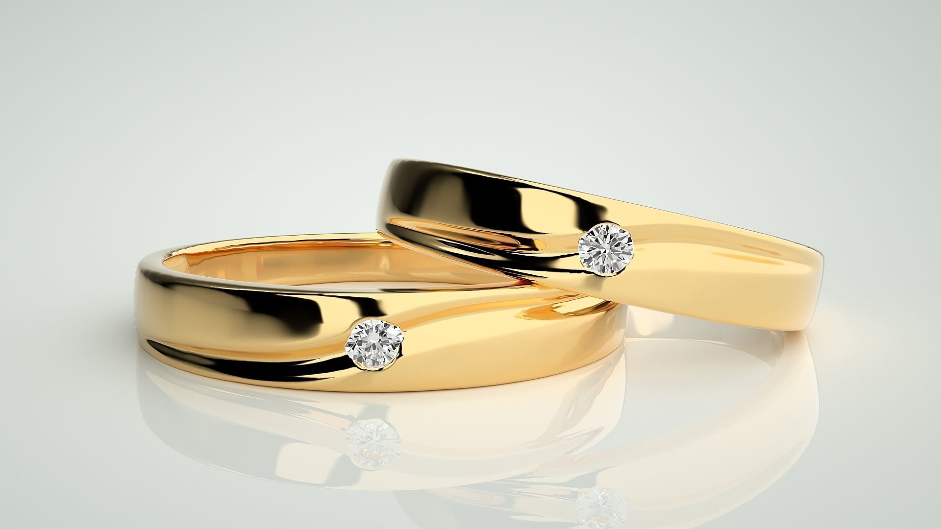 Solitaire Couple Band Ring 3dm stl render detail 3D print model_9