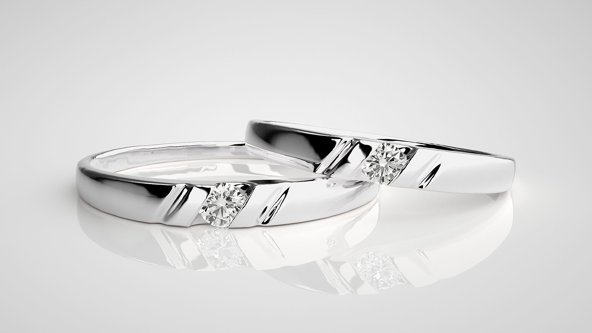 Solitaire Couple Band Ring 3dm stl render detail 3D print model_5