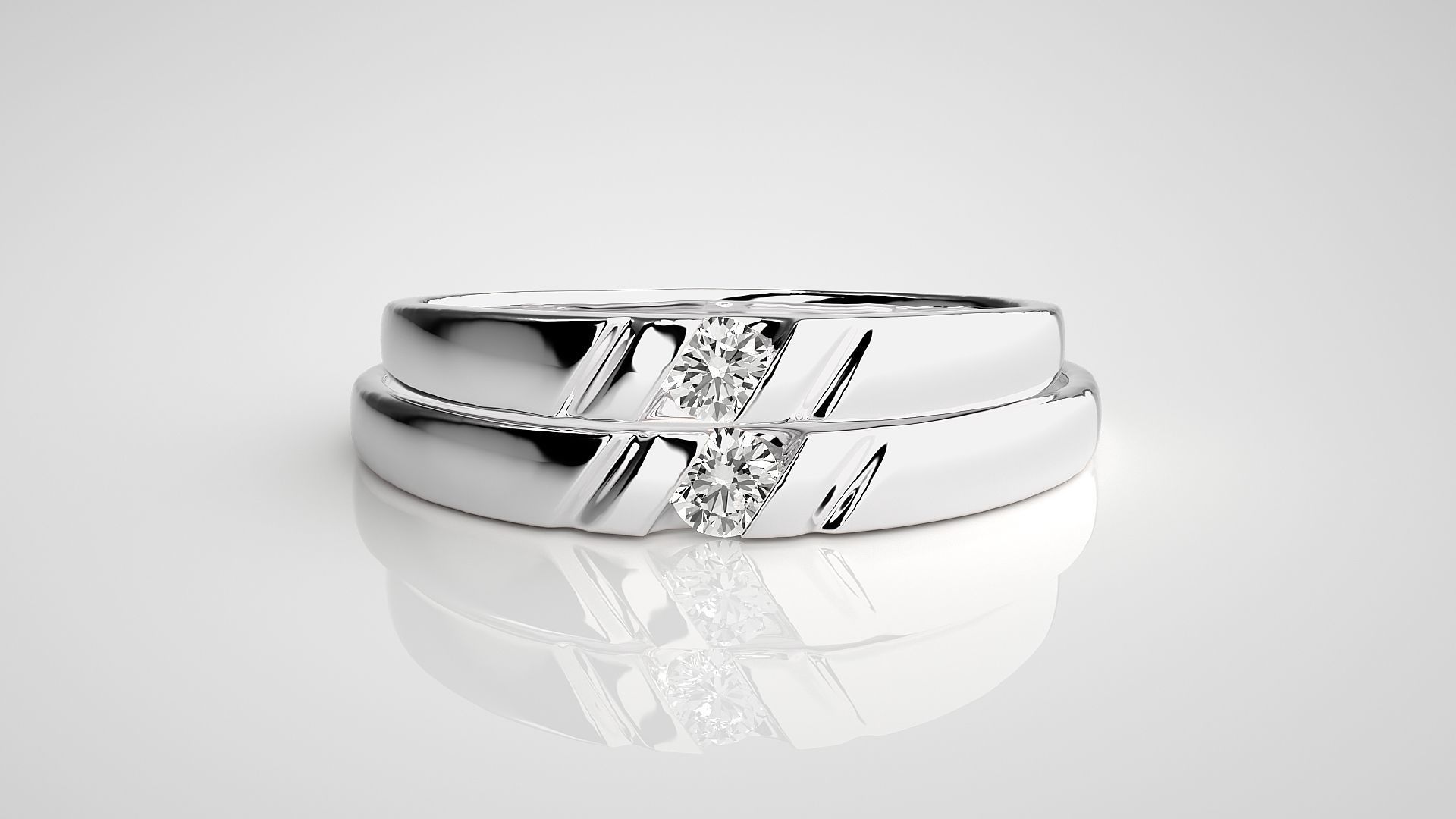 Solitaire Couple Band Ring 3dm stl render detail 3D print model_7