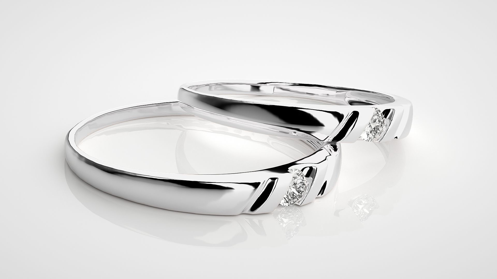Solitaire Couple Band Ring 3dm stl render detail 3D print model_6