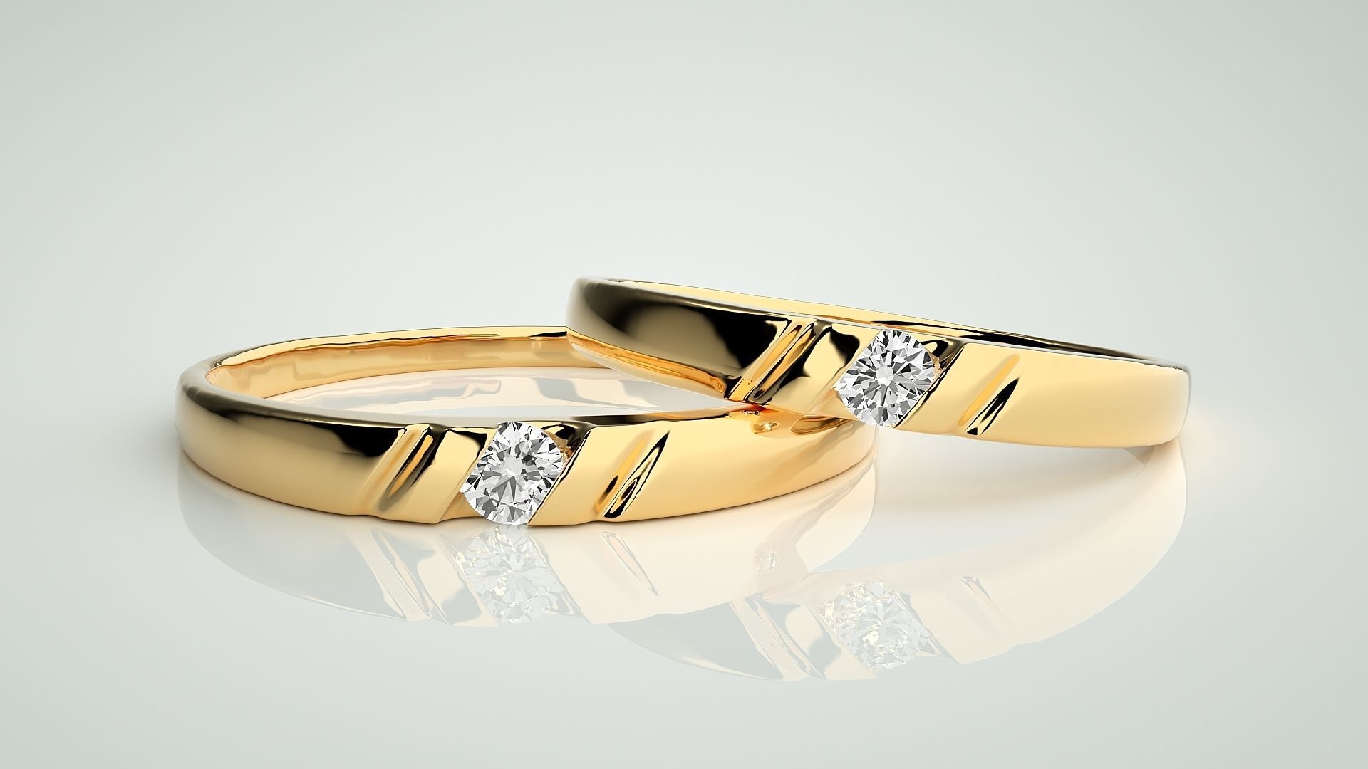 Solitaire Couple Band Ring 3dm stl render detail 3D print model_9
