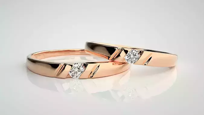 Solitaire Couple Band Ring 3dm stl render detail 3D print model