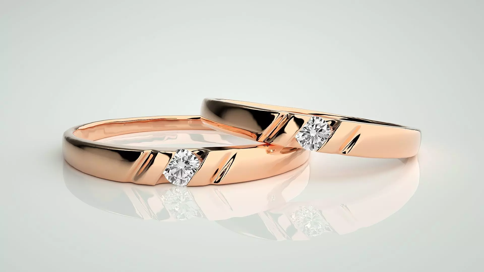 Solitaire Couple Band Ring 3dm stl render detail 3D print model_0