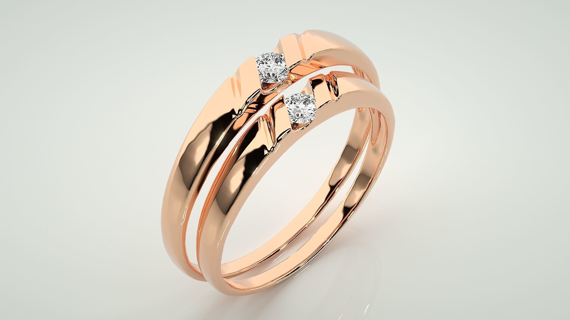 Solitaire Couple Band Ring 3dm stl render detail 3D print model_4