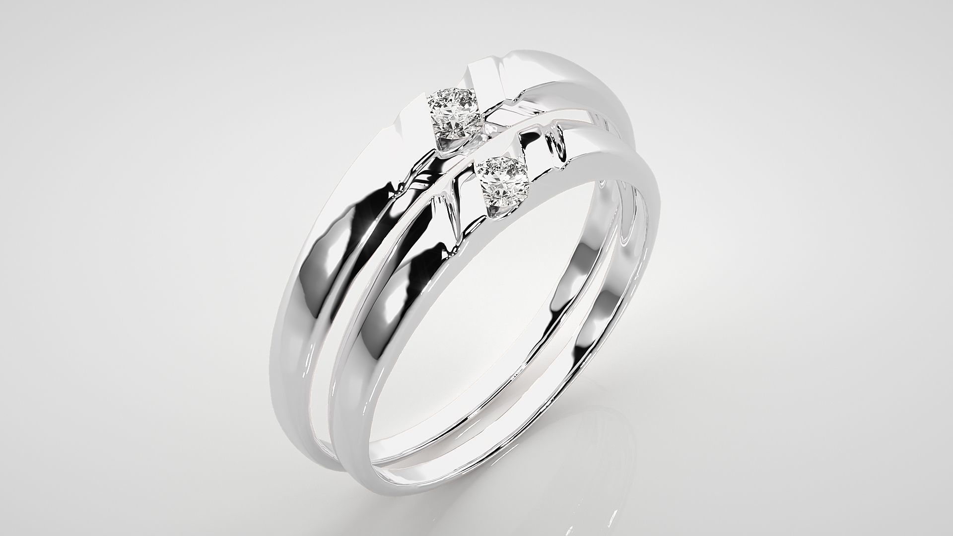 Solitaire Couple Band Ring 3dm stl render detail 3D print model_8