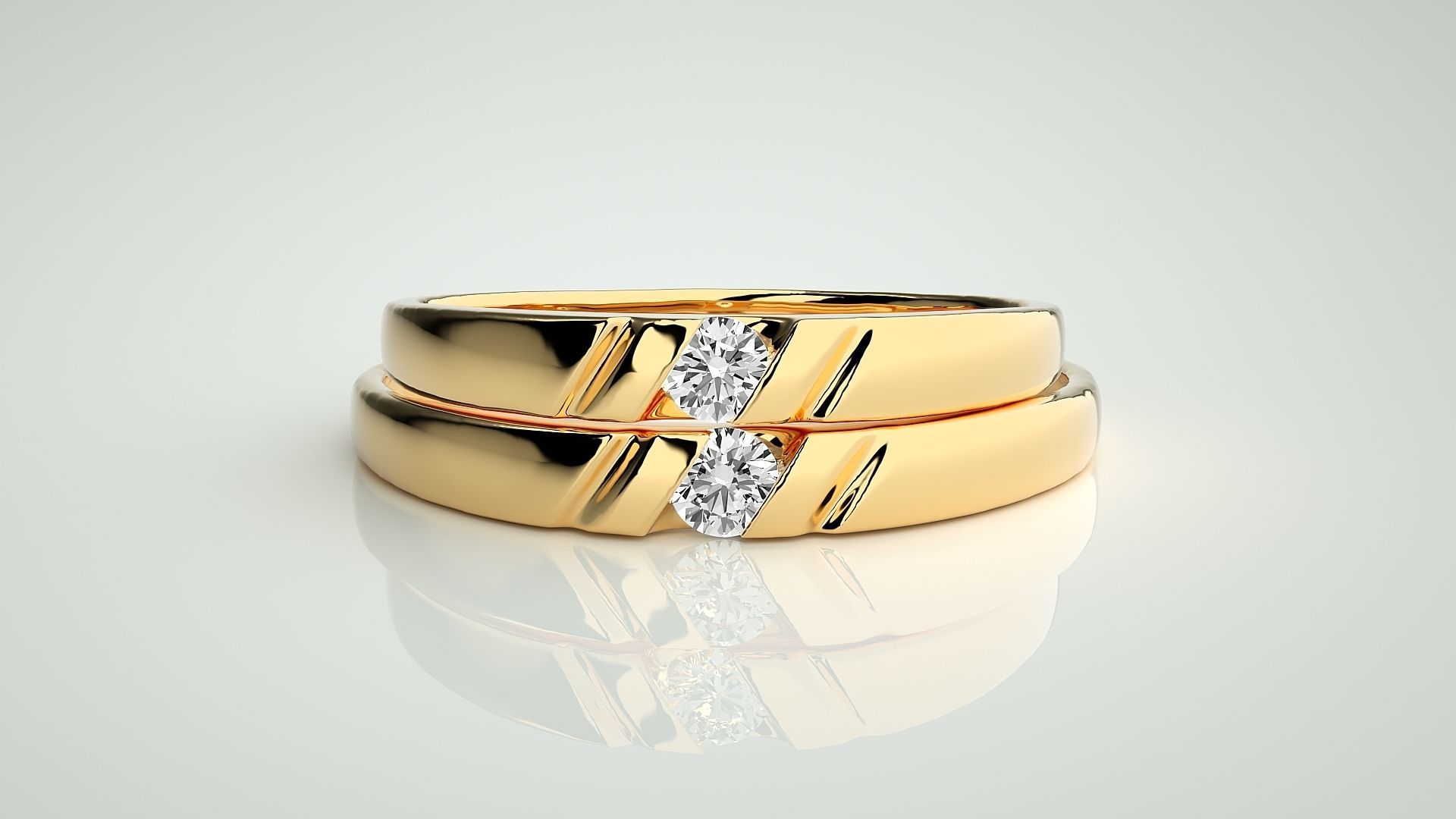 Solitaire Couple Band Ring 3dm stl render detail 3D print model_11