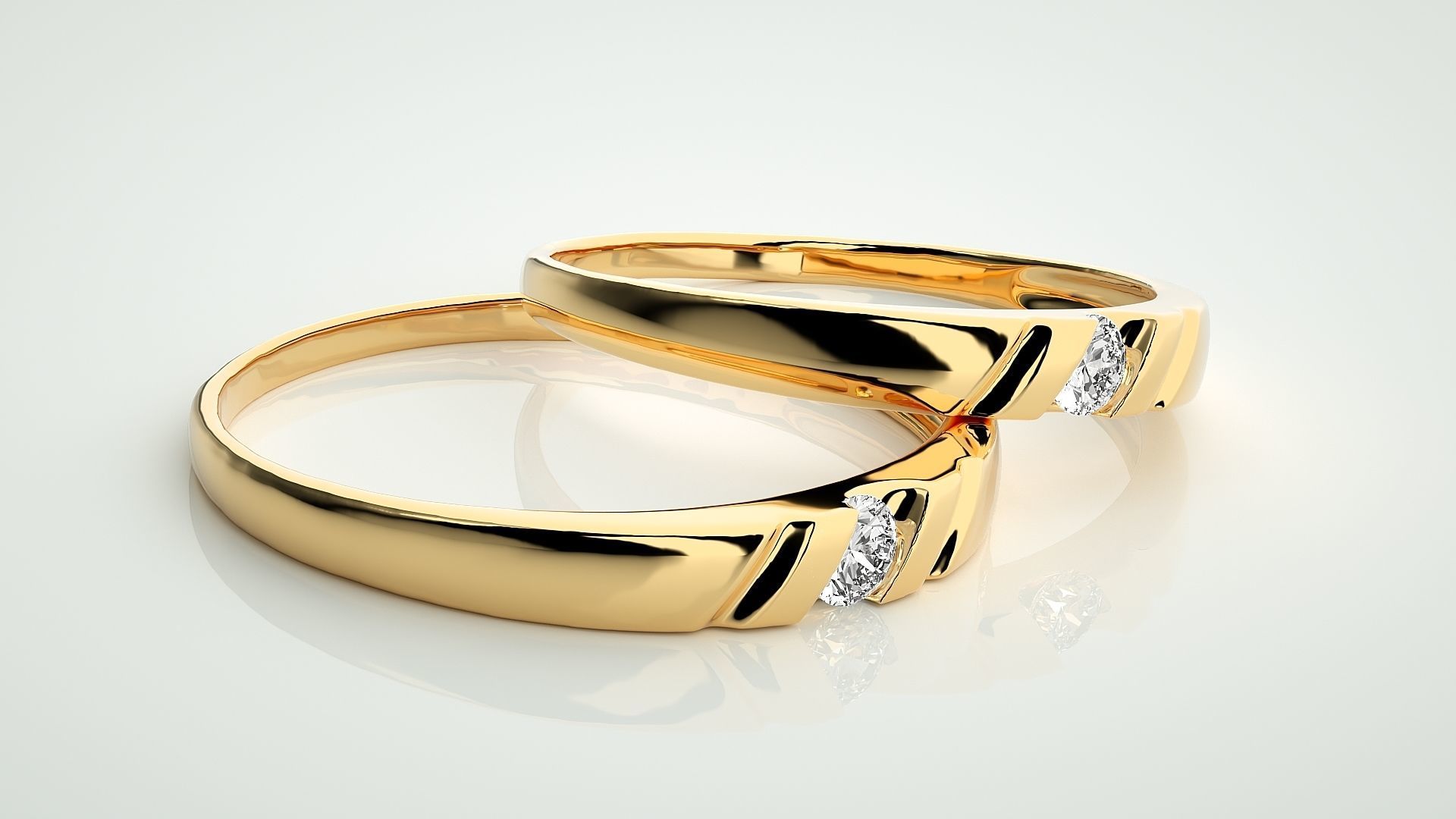 Solitaire Couple Band Ring 3dm stl render detail 3D print model_10