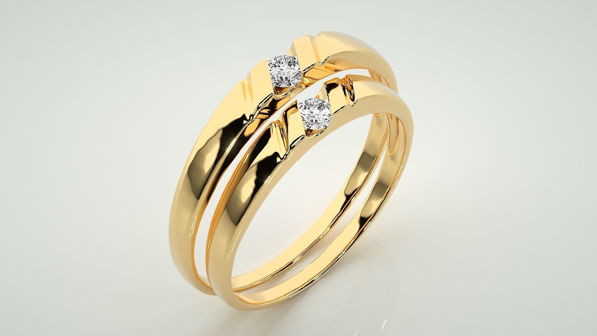 Solitaire Couple Band Ring 3dm stl render detail 3D print model_12