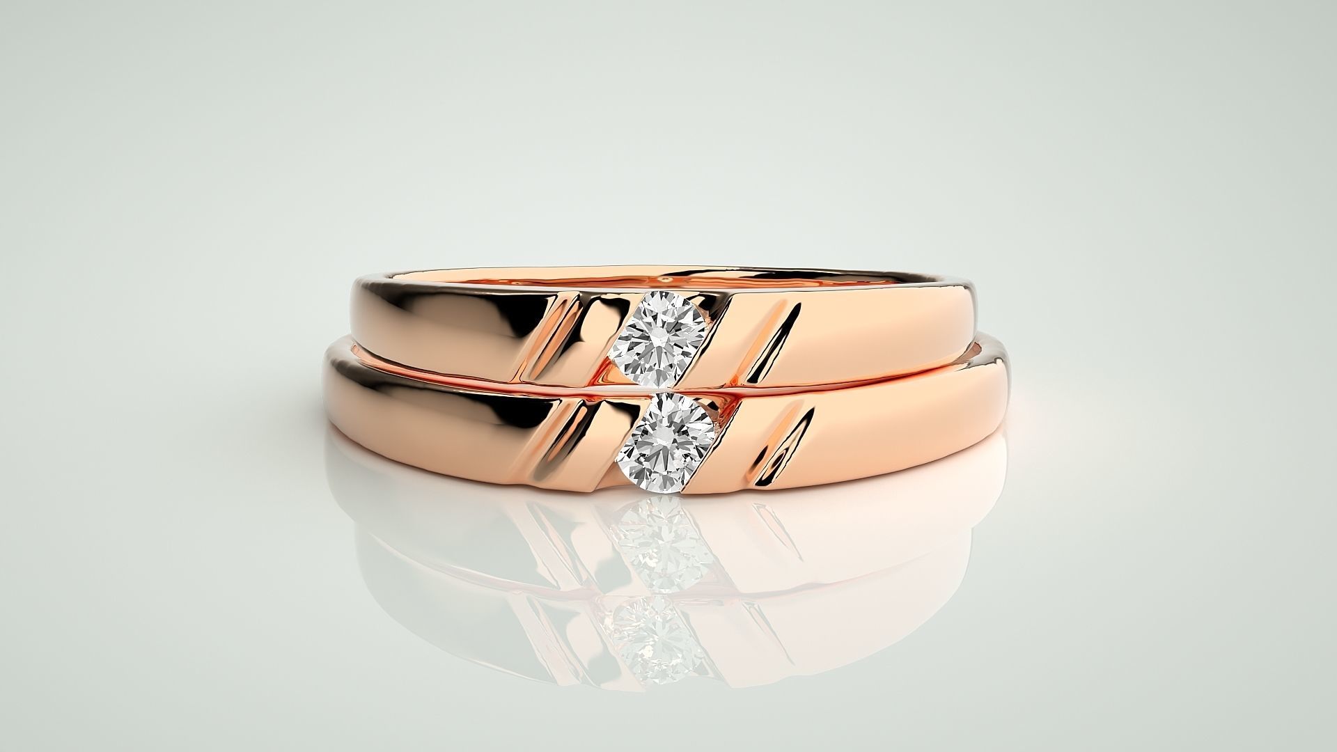 Solitaire Couple Band Ring 3dm stl render detail 3D print model_2