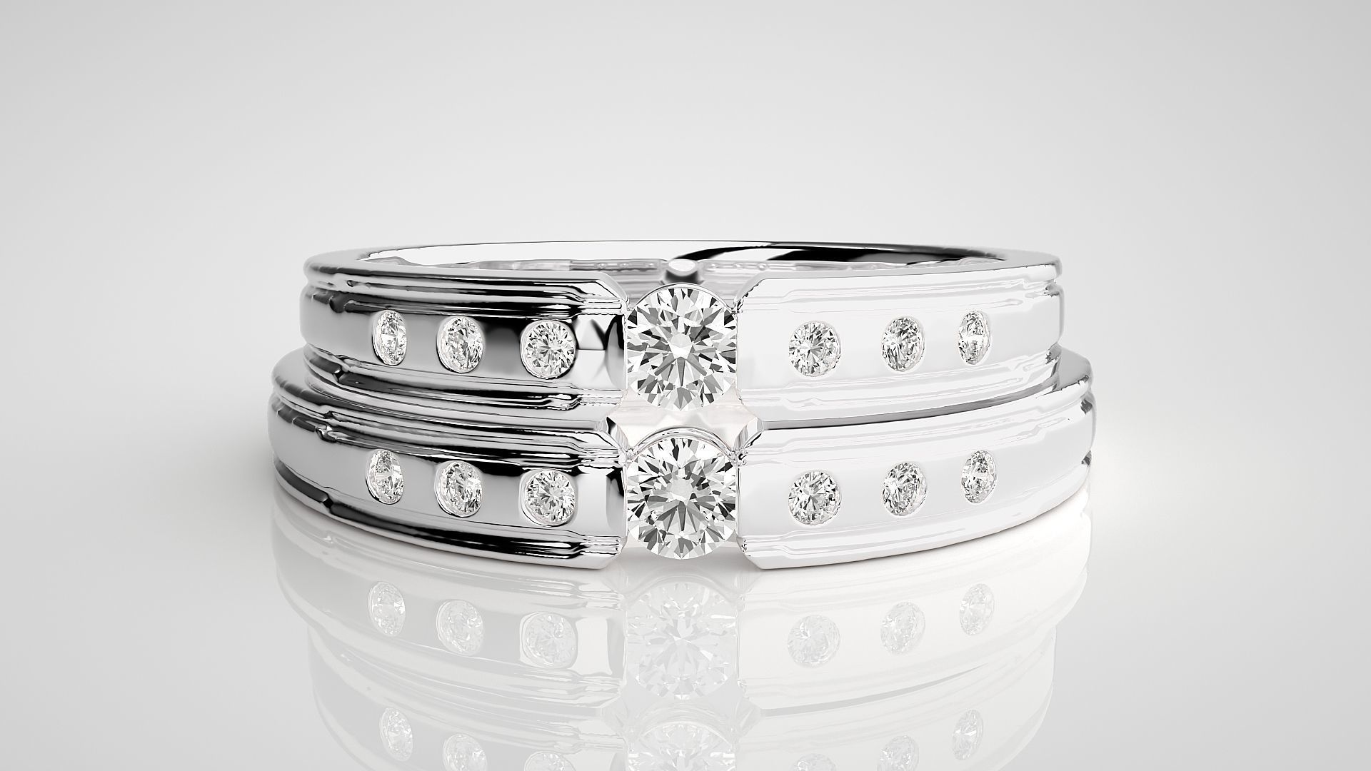 Solitaire Couple Band Ring 3dm stl render detail 3D print model_7