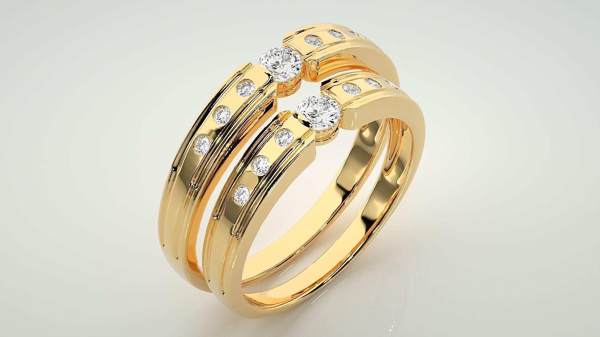Solitaire Couple Band Ring 3dm stl render detail 3D print model_12
