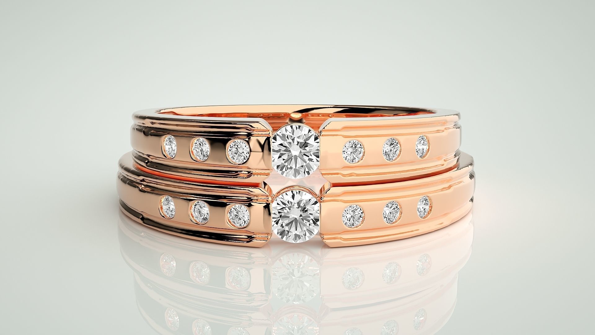 Solitaire Couple Band Ring 3dm stl render detail 3D print model_2