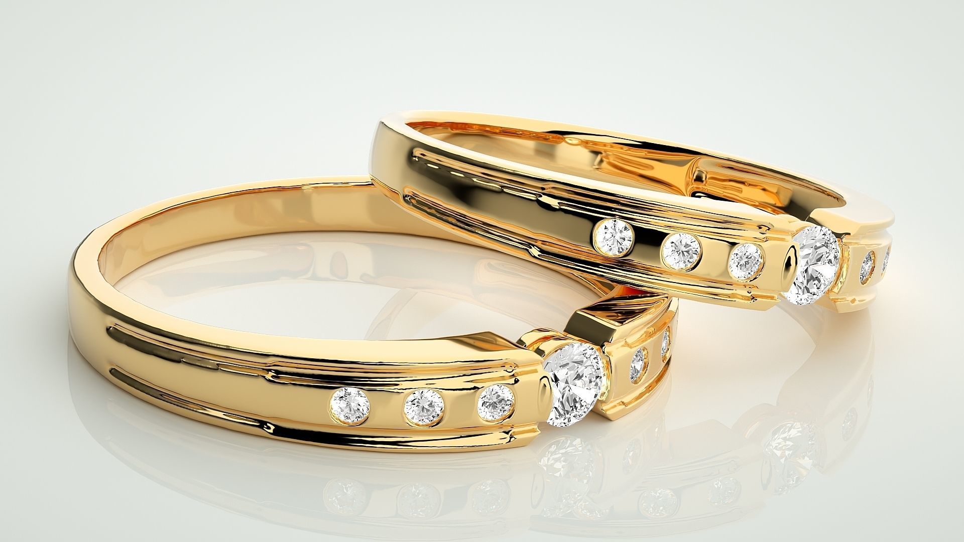 Solitaire Couple Band Ring 3dm stl render detail 3D print model_10