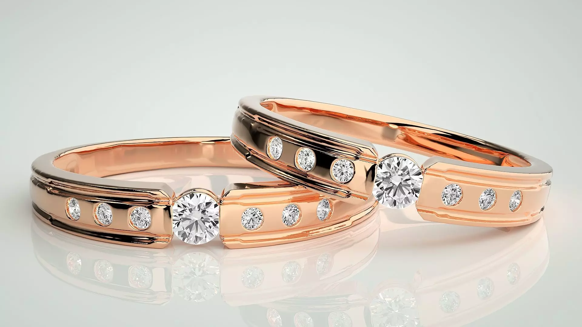 Solitaire Couple Band Ring 3dm stl render detail 3D print model_0