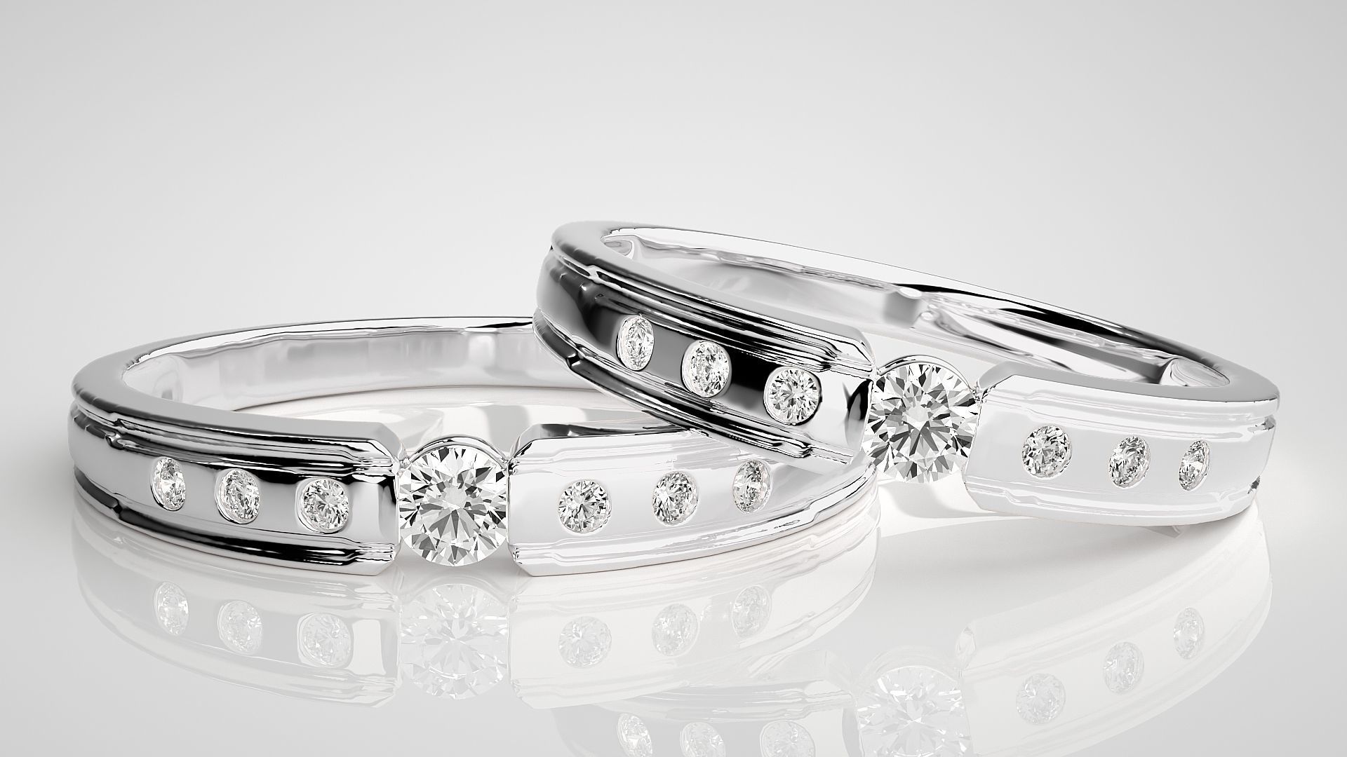 Solitaire Couple Band Ring 3dm stl render detail 3D print model_5