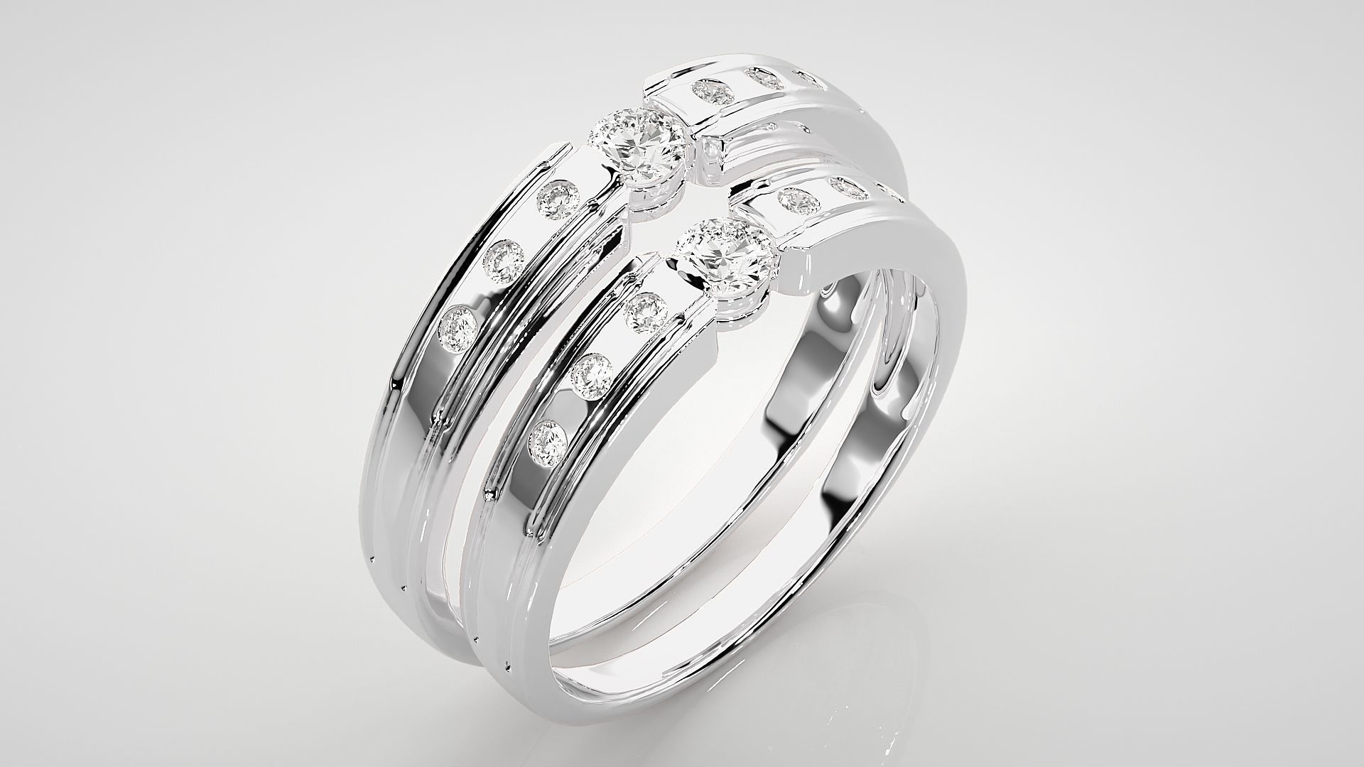 Solitaire Couple Band Ring 3dm stl render detail 3D print model_8