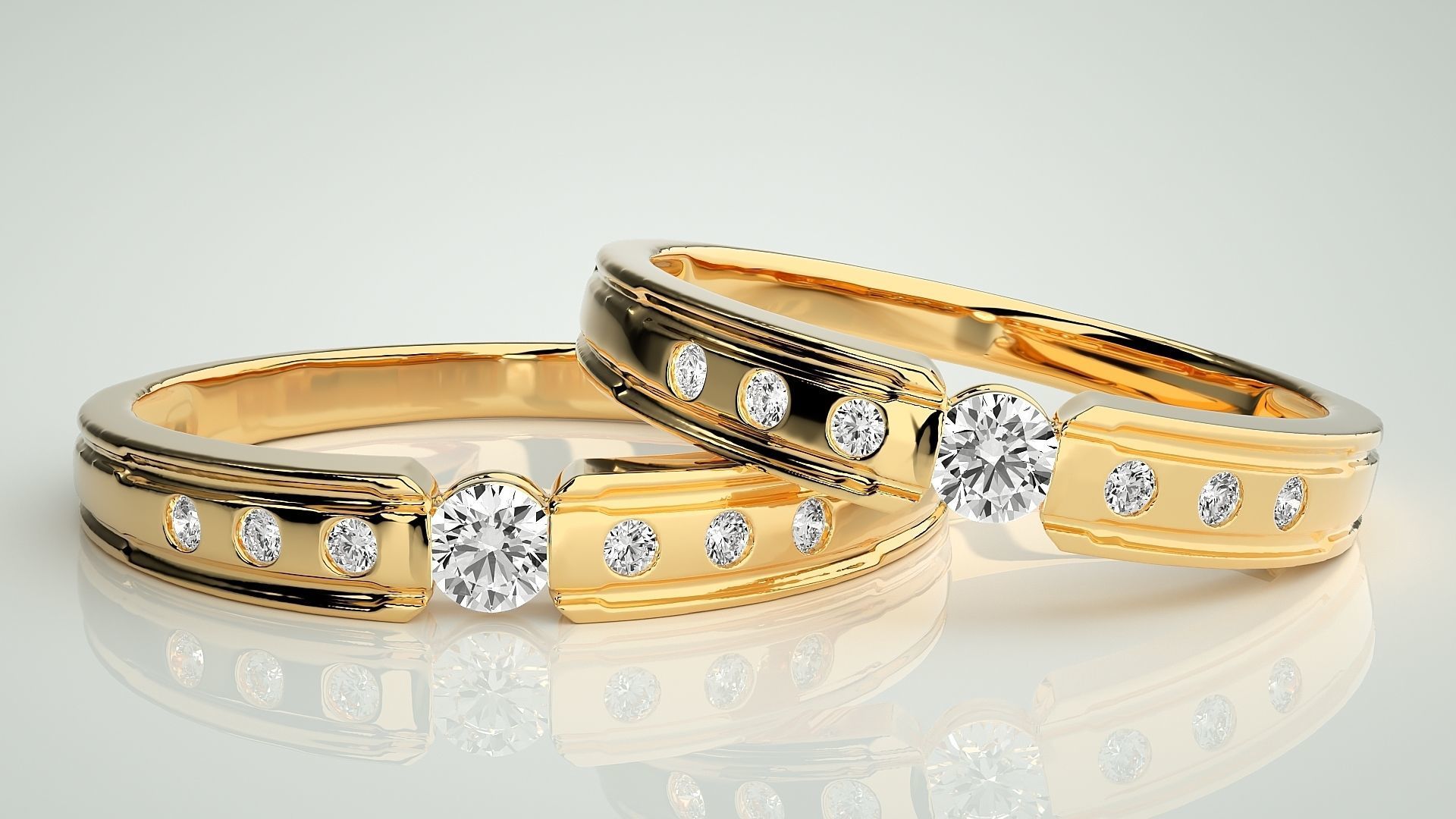 Solitaire Couple Band Ring 3dm stl render detail 3D print model_9